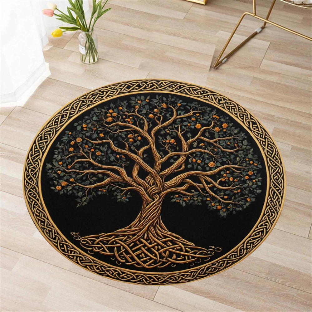Colorful Celtic Tree Of Life Floral print Circle Rug,living room,study,entryway indoor decor Washable Rug souvenir