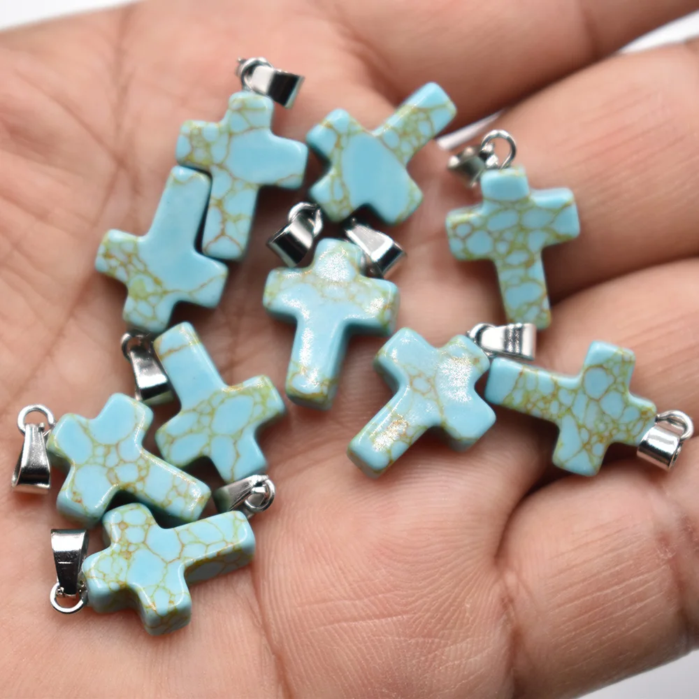Großhandel 50 Stück/Lot Mode 12x16mm Natürlicher Tigerauge-Stein Rosenquarz Kreuzanhänger Charms Ohrringe Halsketten Schmuckherstellung – Detail 12