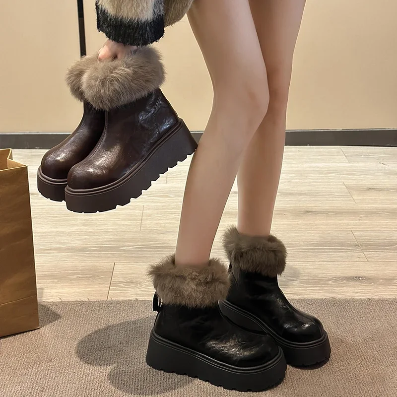 

Winter Thickened Plush Warm Snow Boots 2025 New Women's Fluffy Platform Ankle Boots Women's Brand Casual Boots