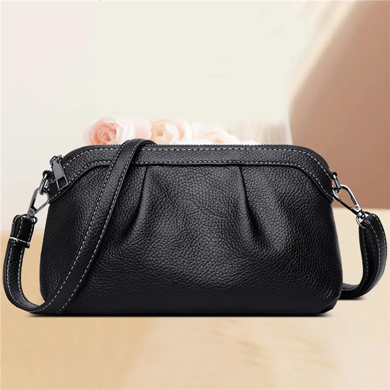 

New Women Messenger Bag PU Leather High Quality Small Hobos Bags Daily Casual Lady Shoulder Bag Ruched Design Crossbody Bags