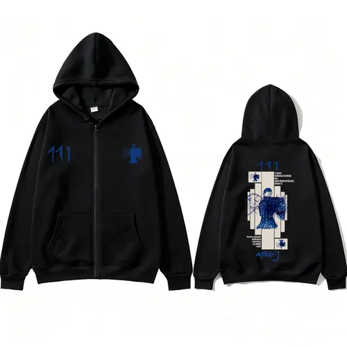Imagen 2 del producto Rapero Milo J 111 álbum gráfico cremallera Sudadera con capucha hombres mujeres moda Hip Hop ropa de calle de gran tamaño Unisex Vintage Casual chaqueta con cremallera
