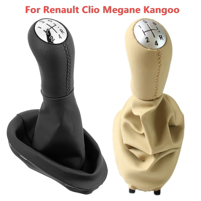 Perilla de palanca de cambios de coche, accesorio de palanca de cambios de cuero ABS para Renault Clio 2 3 Megane 2 Scenic 2 Kangoo 5 velocidades