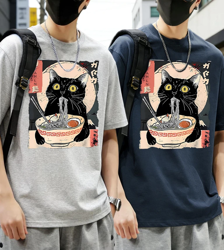 

Cat Likes To Eat Noodles And Daydream Prints Mens Summer Casual Cotton Tops Suit Street Simple T-Shirts Daily Fashion Clothing