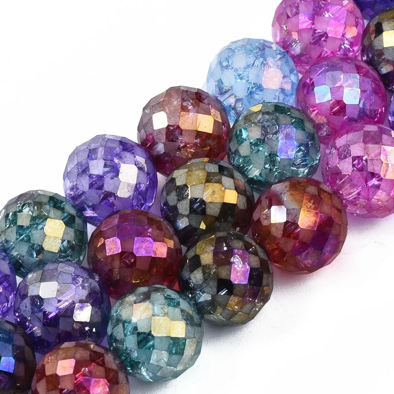 10 Strands 12mm Shiny Electroplate Opaque Glass Beads Strands AB Color Plated Faceted Round Colorful for Jewelry Making