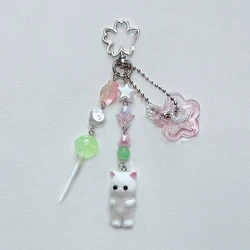 Handmade kawaii cat keychain pink bag charm y2k gift original design
