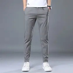 SpringandAutumn Men's Zipper Pocket Striped Bright Line Decoration Straight leg Pants Casual Fashion Elegant Commuter Suit Pants