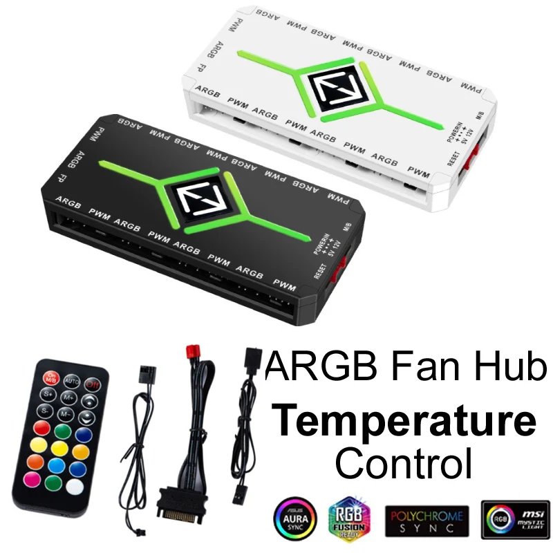 

Контроль температуры ARGB PWM 1-9-портовый адаптер-концентратор вентилятора с контроллером ARGB 5 В 3-контактный разветвитель охлаждения ПК SATA Блок питания PWM