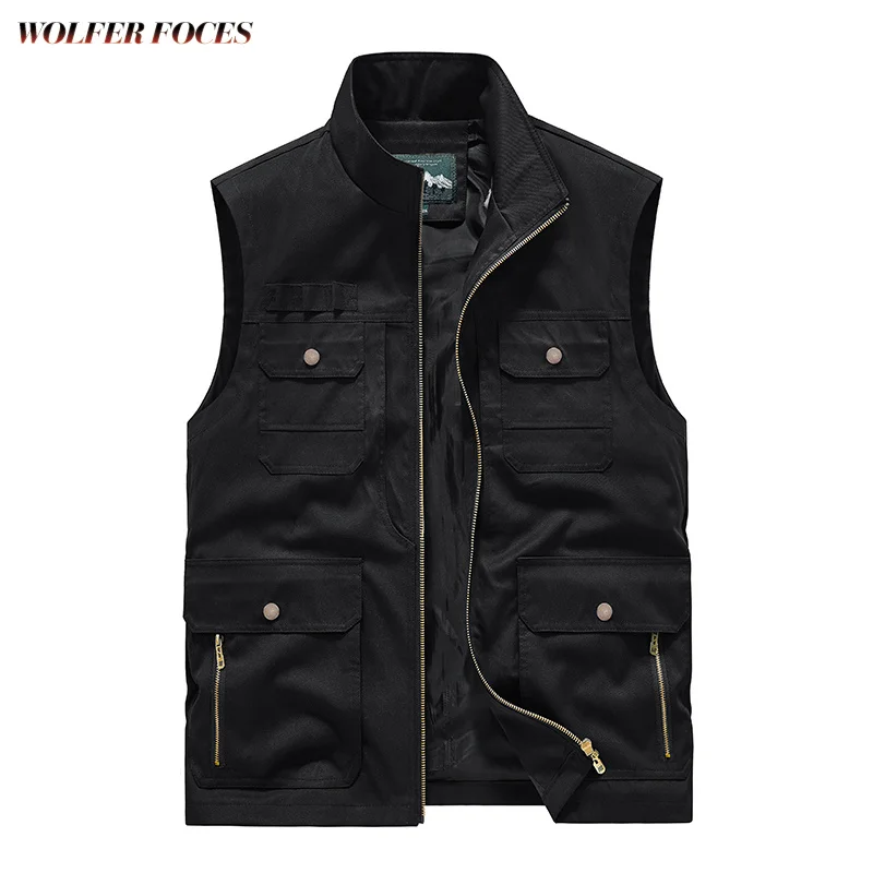 Tactical Military Vest Work Men Sleeveless Parka Man Multi Pocket Jacket Denim Men\'s Fishing Clothing Motorcyclist Multi-pocket