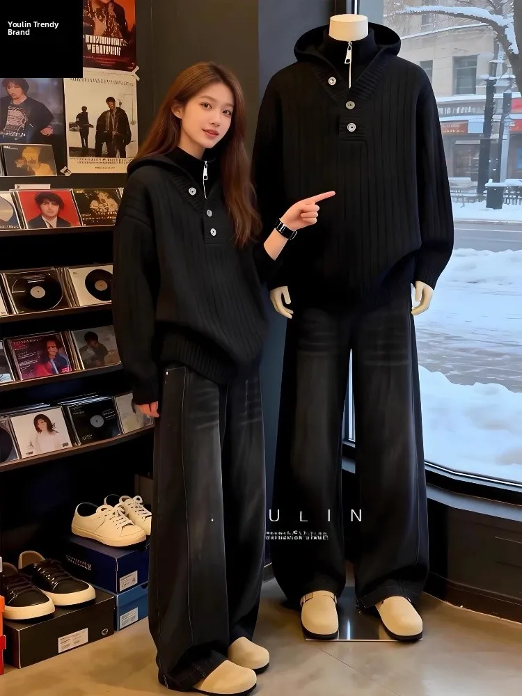 

Мужской зимний свитер с высоким воротником и капюшоном, повседневная верхняя одежда из полиэстера на молнии, модный тренд