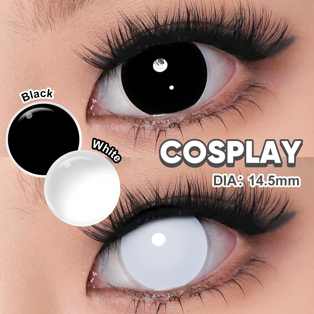 MAGISTER Crazy Lenses Jahreslinsen für Halloween, Blind White/Black Blackout Cosplay Linsen, Weiße Katzenaugen-Linsen 14,5mm
