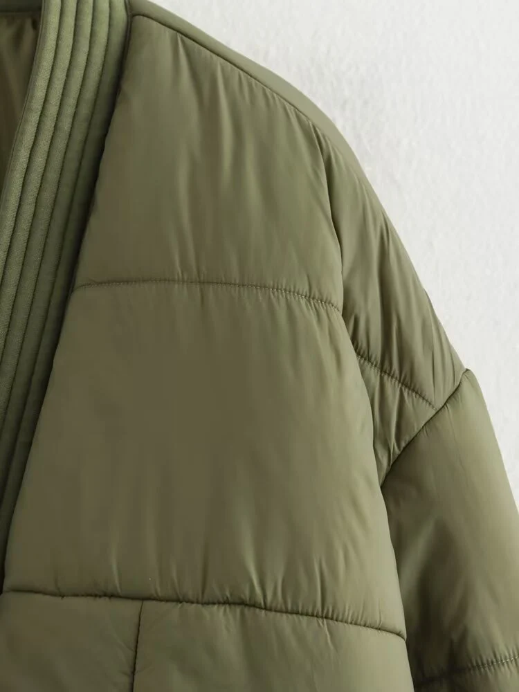 Mantel katun lengan panjang wanita bergaya Eropa, modis, serbaguna, elegan, simpel, warna polos, dan longgar.