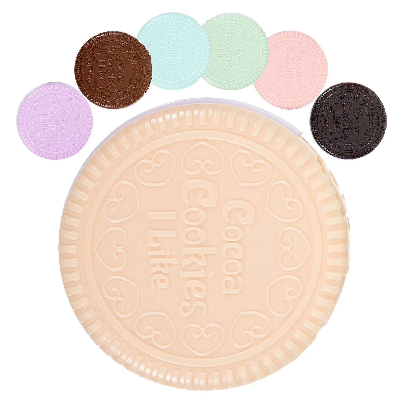 7 Stück schicker Taschenspiegel in Form von Schokoladenkeksen, transparent, Mini-Make-up-Spiegel, Damen-Werkzeug, dunkelbraun, hellbraun, gelb, blau