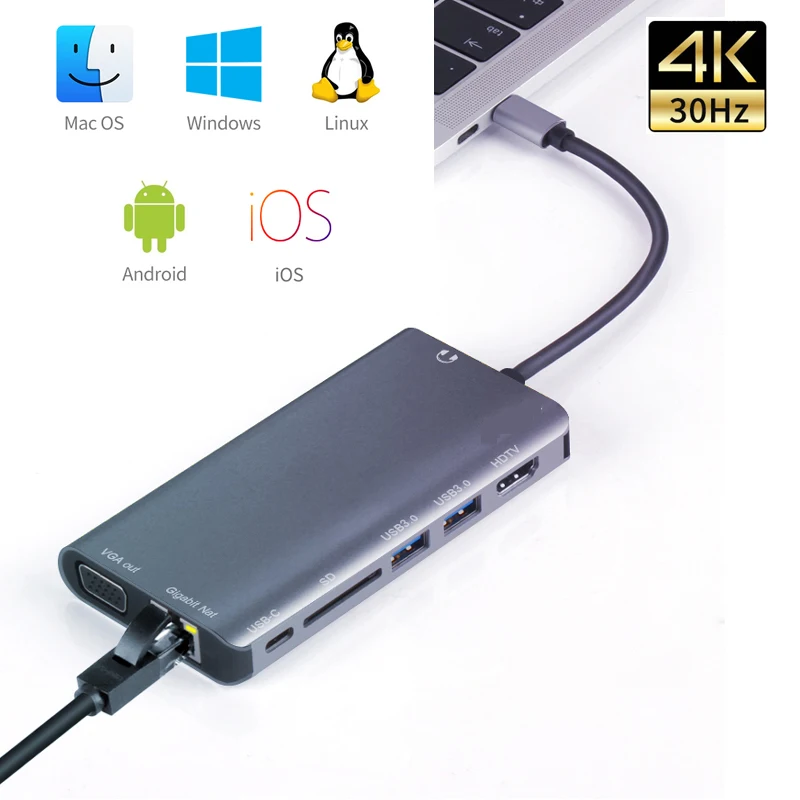 

Док-станция Адаптер USB 3.0 USB-концентратор Многофункциональный док-станция Устройство чтения карт SD Разветвитель для совместного использования экрана Адаптер USB-конвертер VGA