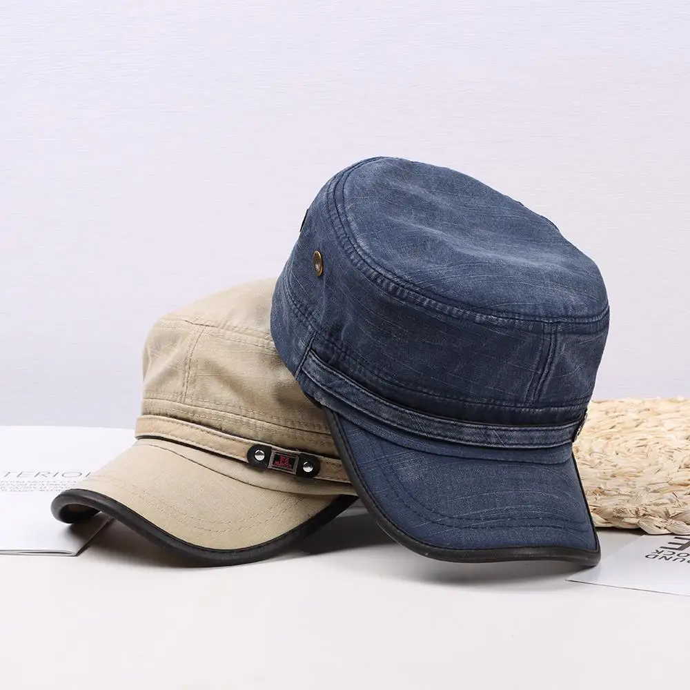 Men Adjustable Cotton Peaked Cap Sun Cap Baseball Cap Cadet Hat
