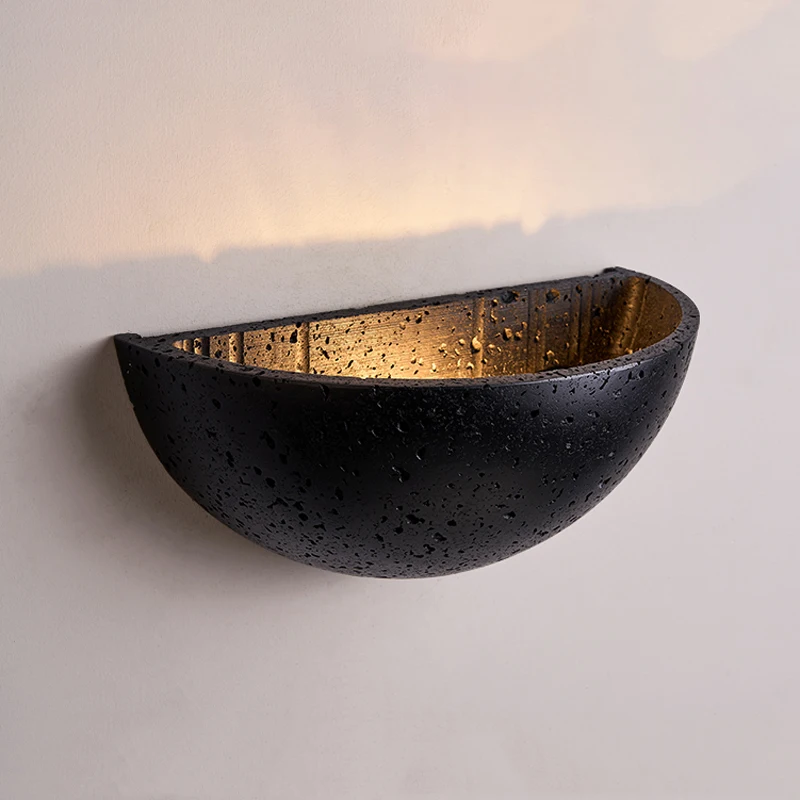 

Black Stone Wall Light Bedside Hemisphere Travertine Background Lamp Corridor Hotel Restaurant