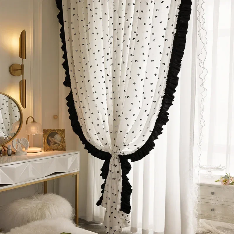 

Hepburn Style French Retro Tulle Romantic Curtains for Living Room Small Fragrant Lace Bedroom Dining Study Decor Custom Size