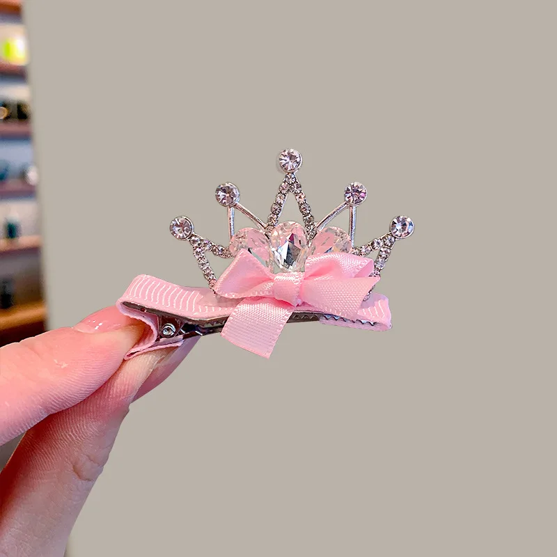 Fashion Crown Girl Hair Clip Simulated Diamond Alloy Crown Hairpin for Baby Girls Cute Princess Hearwear Girls Birthday Gifts