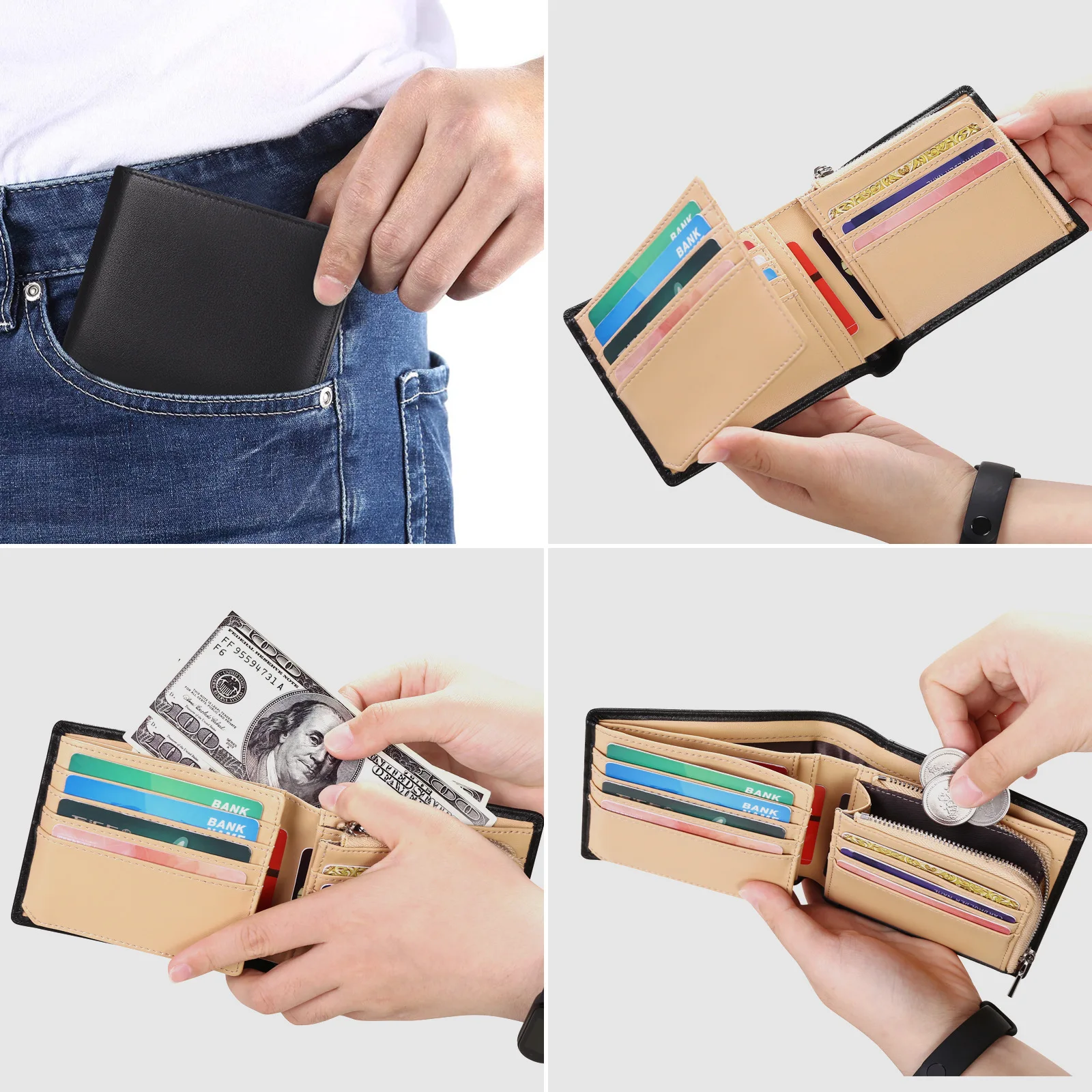 100% Genuine Leather Wallet Men Casual Slim RFID Wallet Credit Card Holder Zipper Coin Purse Brand Luxury Wallet For Men