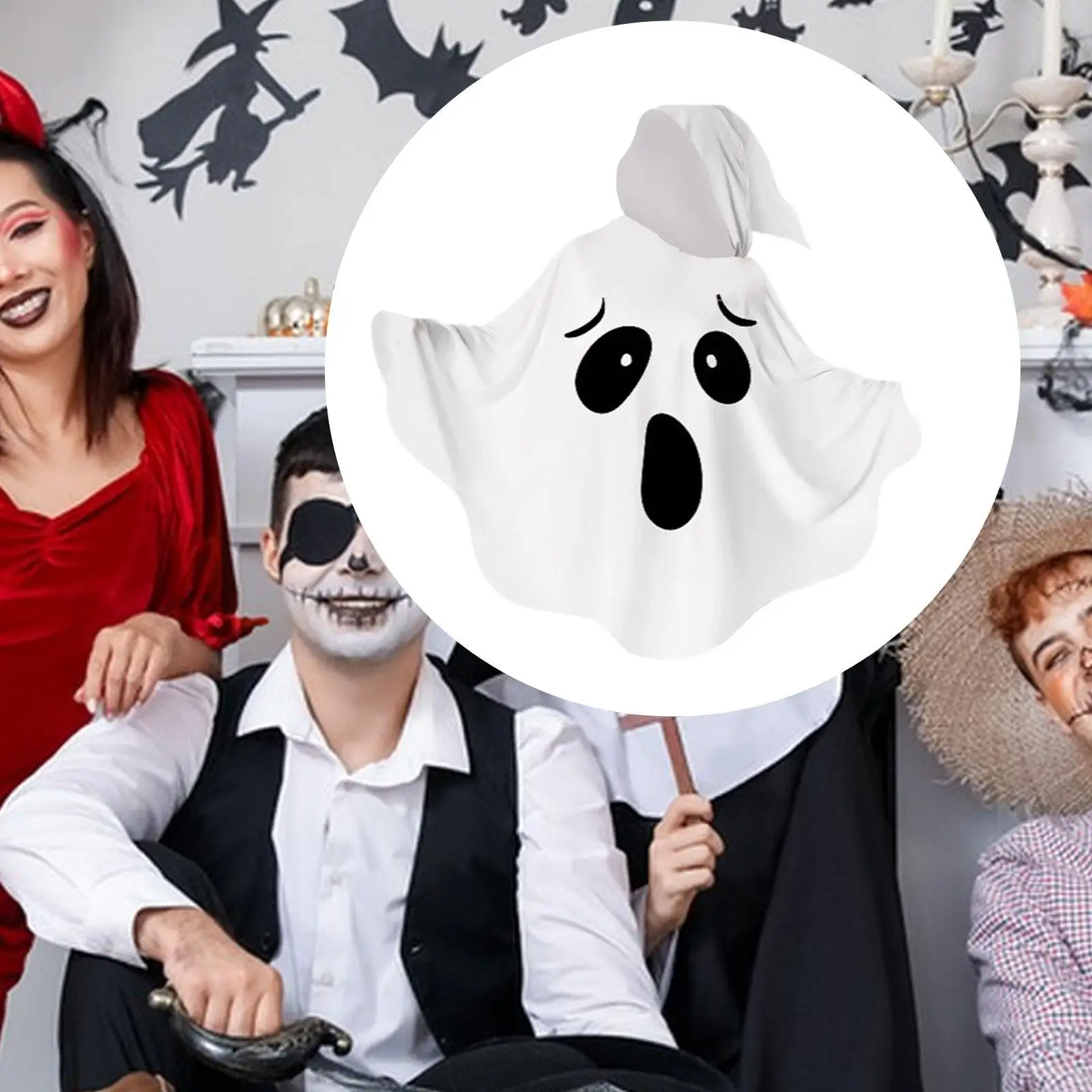 ハロウィン ゴーストコスチューム 装飾的なかわいいドレスアップ フード付きケープ衣装 カーニバル ロールプレイング、テーマパーティー、ステージパフォーマンス用