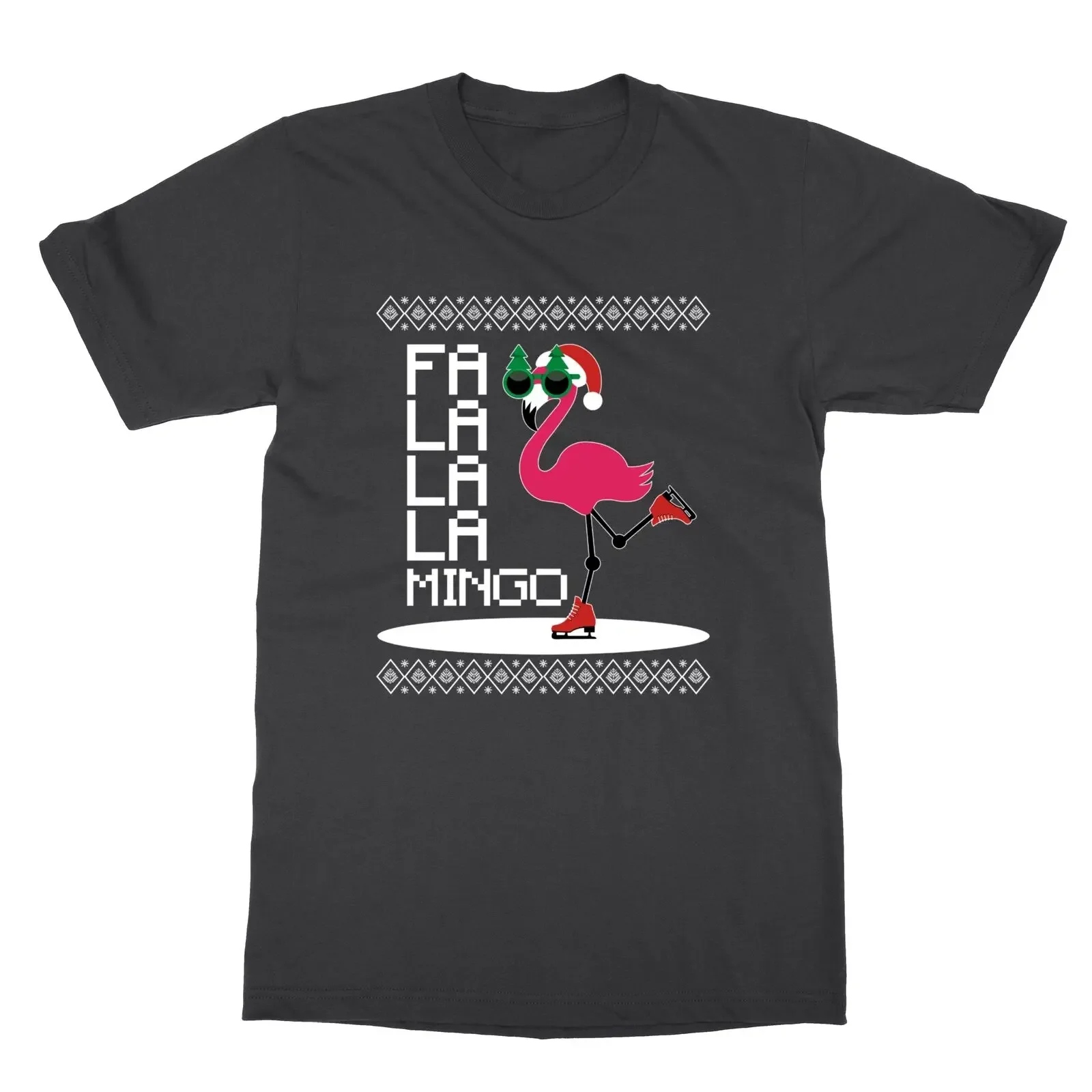 Funny Flamingo On Skates Holiday Gift Ugly Christmas Unisex Tee Tshirt