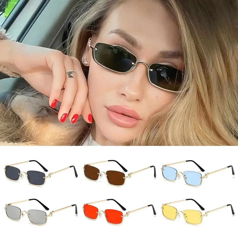 Kleine quadratische Damen Sonnenbrille Metall Halb rahmen Sonnenbrille Vintage Sonnenbrillen trend ige schmale Hip Hop Brillen