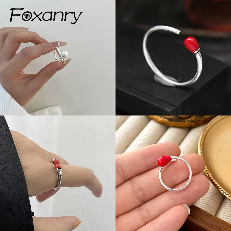 Foxanry Silver Color Handmade Open Ring For Women Couple Minimalist Creative Design Classic Unique Fashion Birthday Jewelry Gift