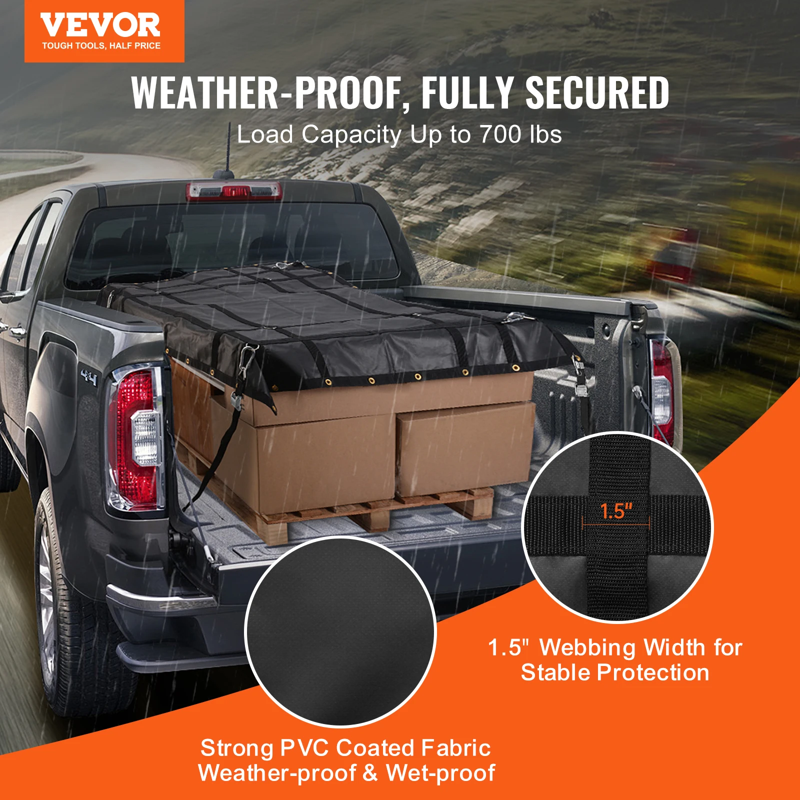 VEVOR 700lbs Car Ceiling Cargo Net Strong Load-Bearing Mesh with 4 Adjustable Straps Car Roof Storage Organizer for Jeep Truck