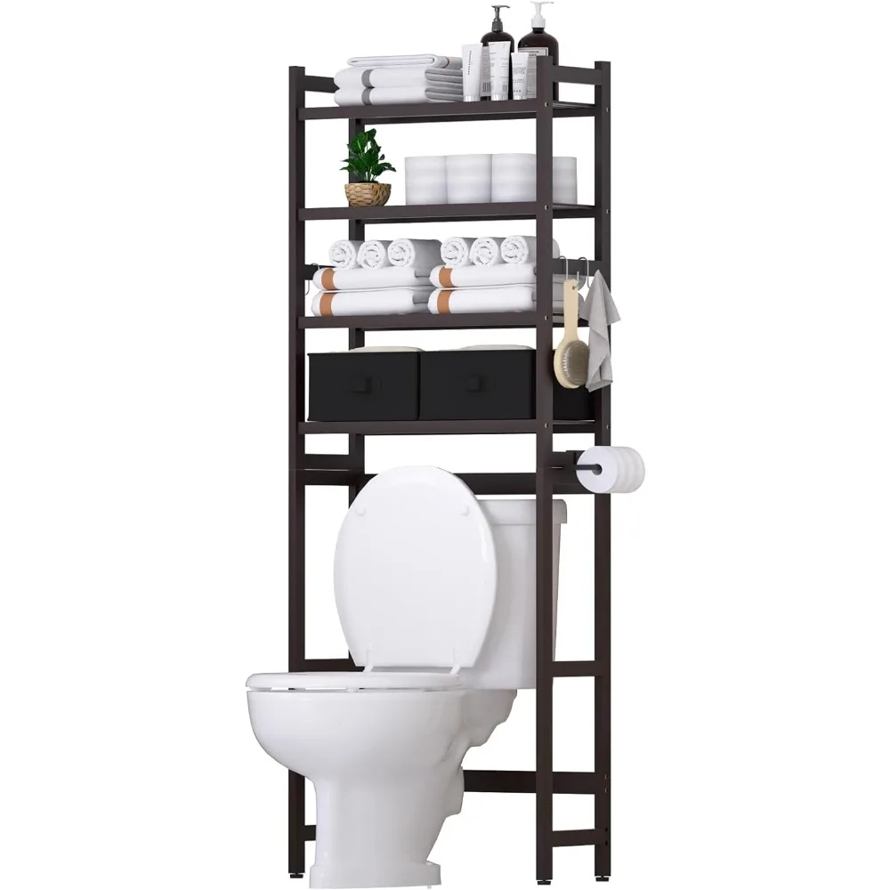 

Bathroom Cabinet, 4-Tier Paper Holder & 4 Hooks & Waterproof Feet Pad & 2 Baskets, Toilet Storage Shelve