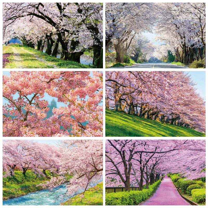 

Spring Forest Landscape Backdrops for Photography Cherry Blossom Portrait Photographic Backgrounds Studio Shoots Photocall Props