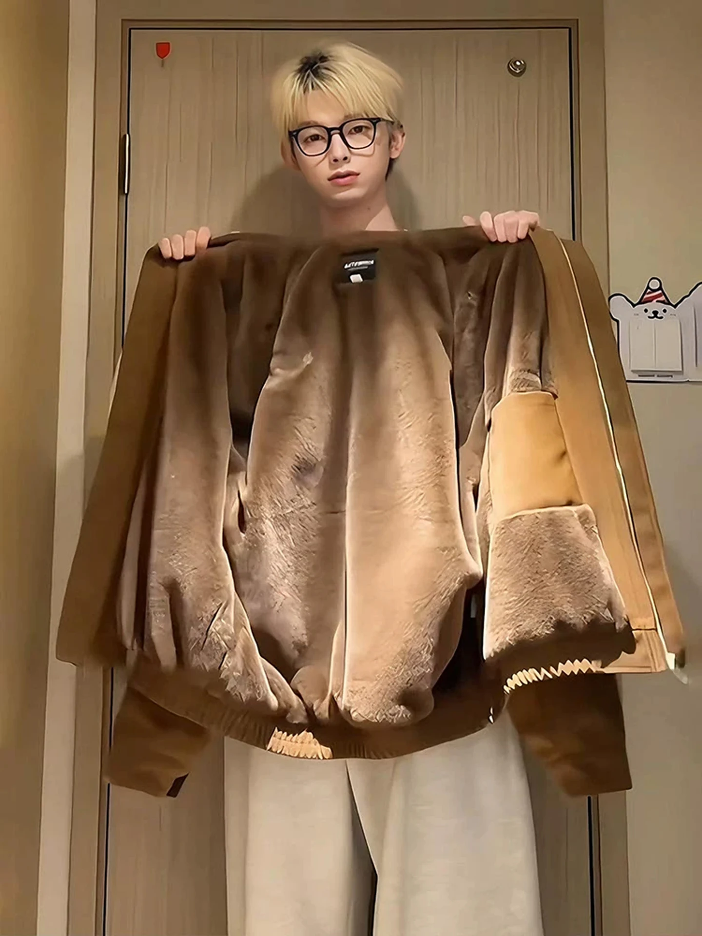 

Thiened Fce Lined ort Cotton Jaet Men's Winter Warm Workwear Coat Stand Fit Polyester Fiber Zipper Closure Pure C...