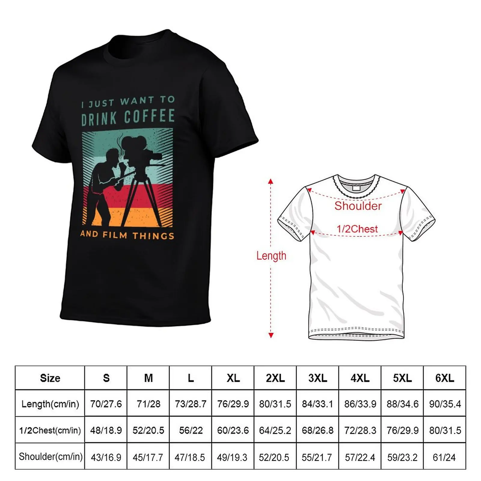 Filmmaker Costume for a Coffee Loving Film Editor T-Shirt Casual Fashion Short Sleeve Cotton T-Shirt