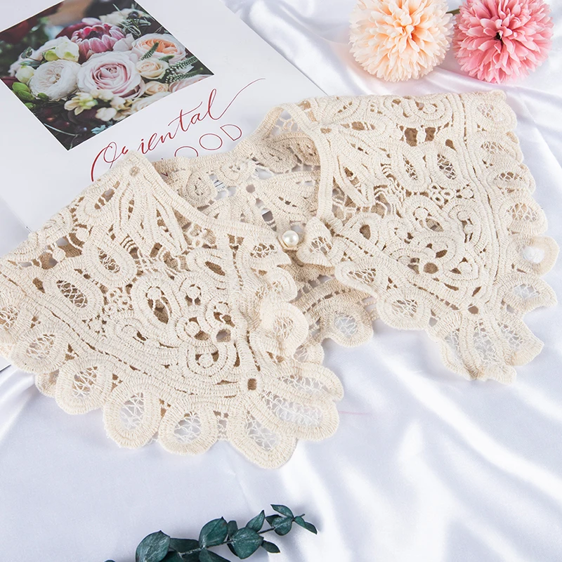 Shawl O-Neck Doll False Collar Shirt Women Hollow Crochet Lace Detachable Collar