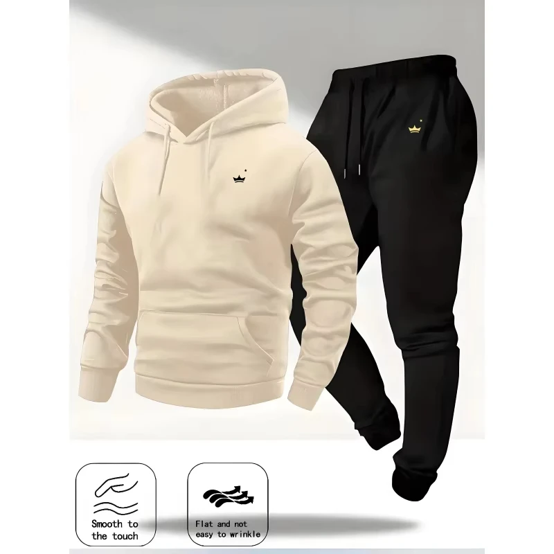 2026 Autumn Winter Men's Crown Printed Tracksuit Hooded Sweatshirt & Pants Set Outdoor Casual Sportswear Fitness Streetwear - view 5