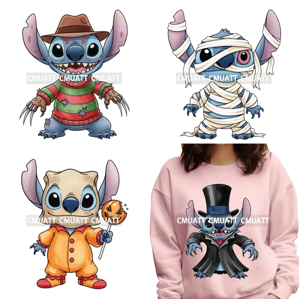 

Модный костюм персонажа ужасов из мультфильма, сезон Хэллоуина, утюг на DTF, моющиеся переводные наклейки, готовые к нажимам для текстильных сумок