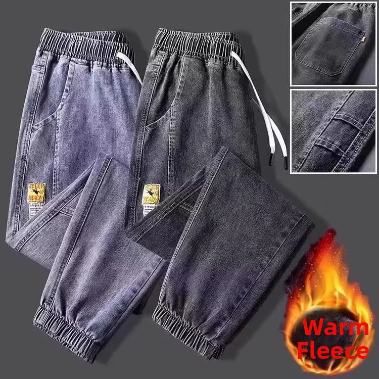 

Thiened Fce Теплые повседневные джинсы Мужские износостойкие к грязи Осень Зима Свободные джинсы Молодежные модные джинсы из хлопкового материала