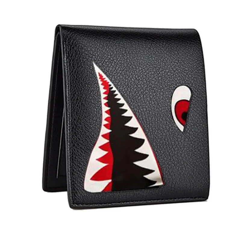 小物 SHARK LONG WALLET Men's Black Faux Leather Wallet with Shark Mouth Design Slim
