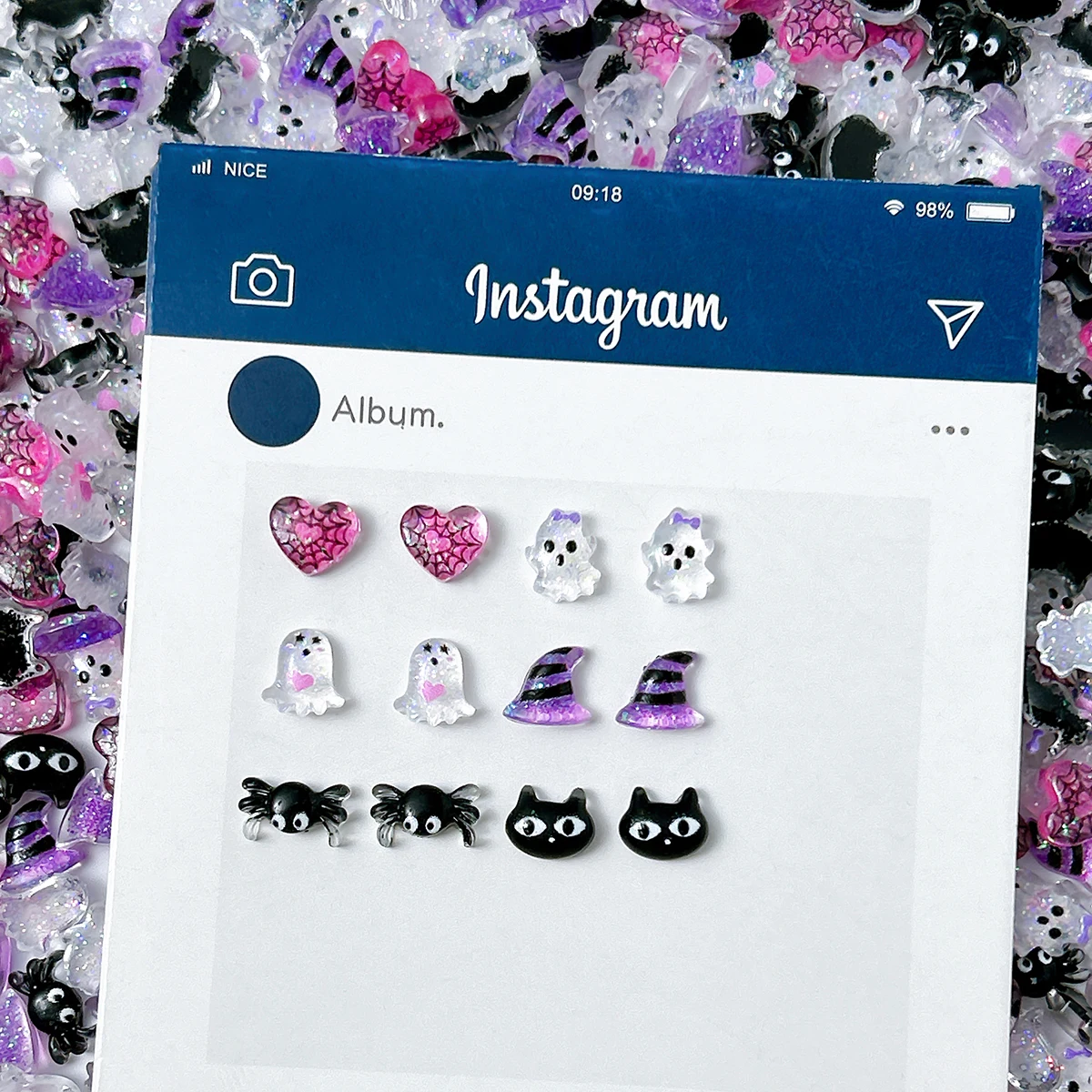 30 Stück Cartoon Niedliche Spinnen-Katzenkopf Harz-Nagelcharms 3D Kreative Transparente Schleife Geister-Herz Nagelkunst-Zubehör DIY Nägel – Detail 3