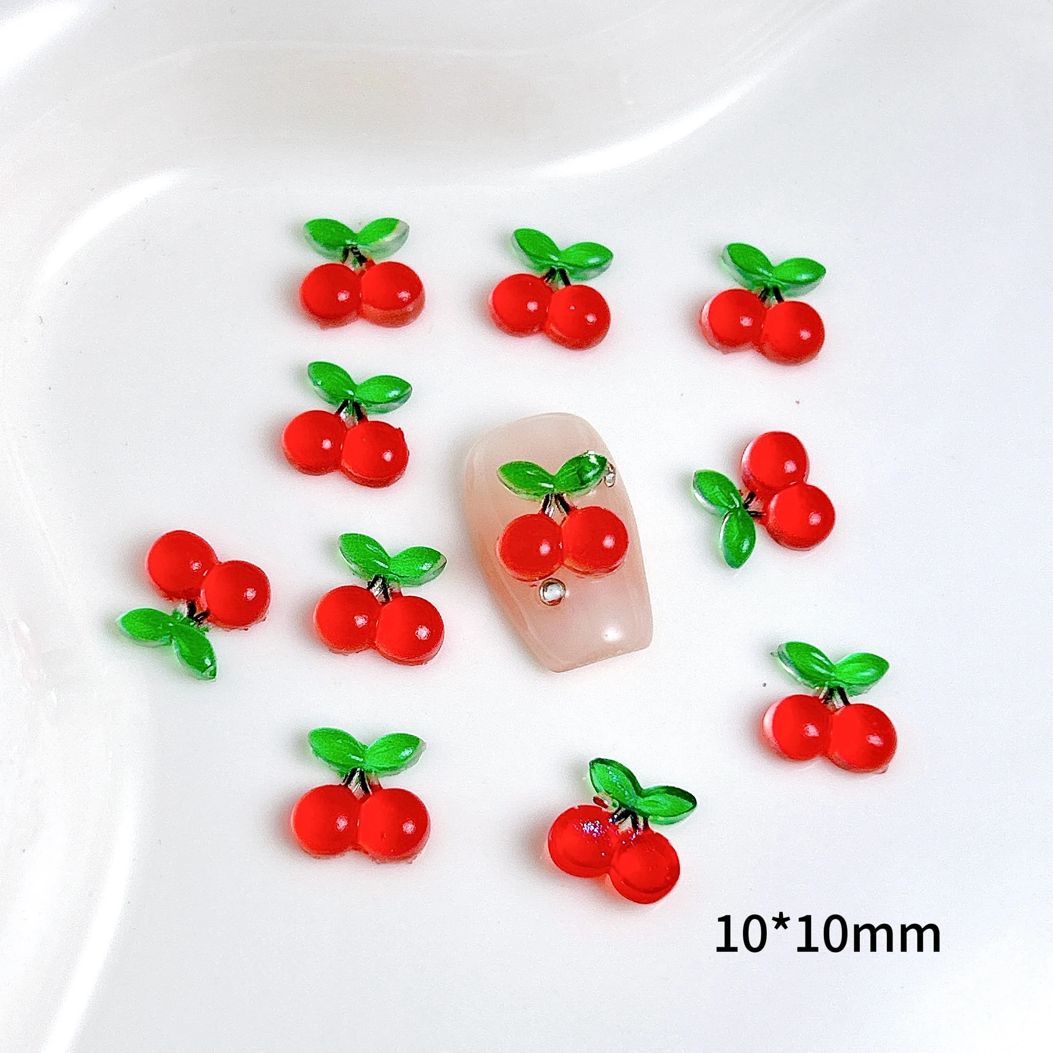 20PCS 3D Creative Simulated Cherry Nail Charms Ice Transparent Red Cherry Nail Art Decorations for DIY Nails Phone Case Nails
