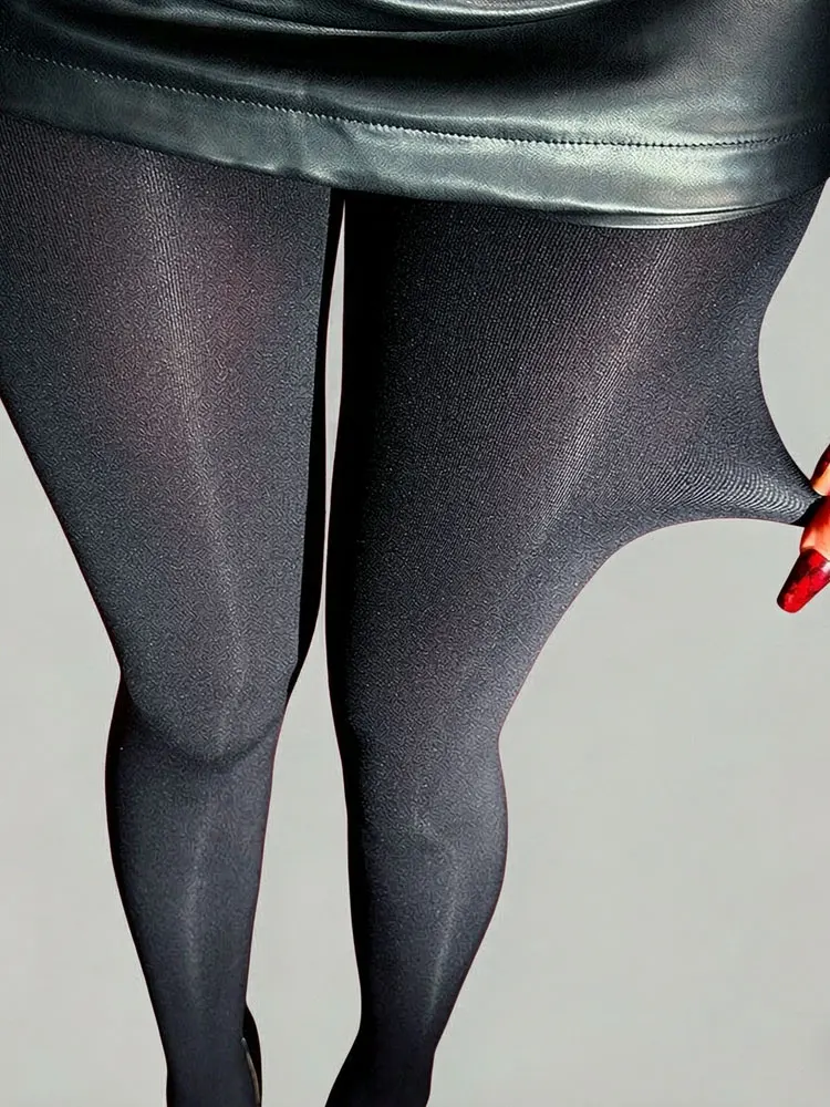 Plus Size Women's Autumn Winter Warm Leggings Lift Butt Shaping Oil Shiny Tights Pantyhose High Waist Elastic Slim Thermal Pants