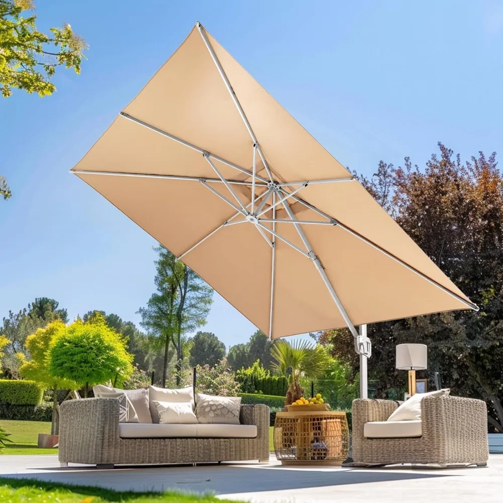 

10x13 FT Rectangular Cantilever Patio Umbrella, Offset Umbrella Outdoor Patio with 360° Rotation and Unlimited Tilting System,