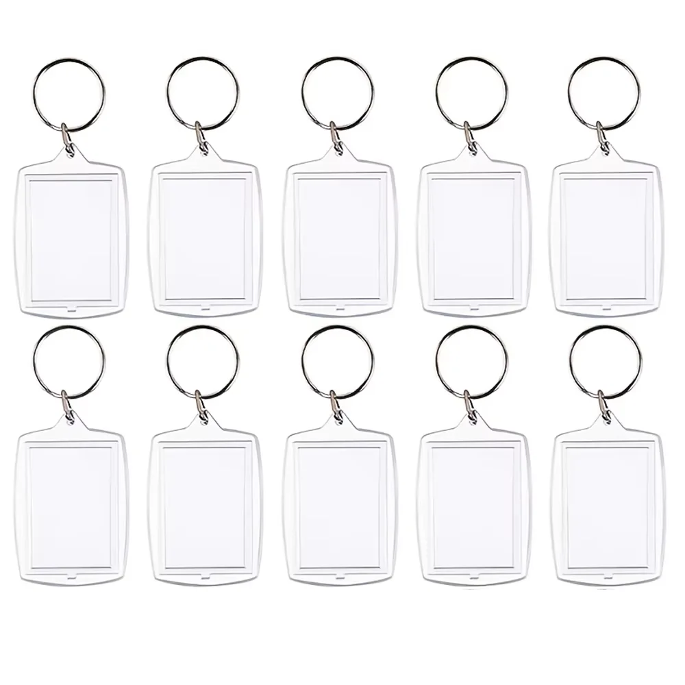 10Pcs Clear Acrylic Photo Frame Keychain Double Sided Blank Picture Insert Keyrings DIY Craft Supplies image 2
