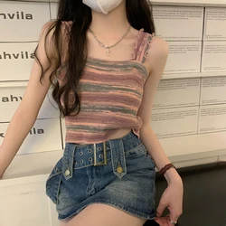 Striped Tank Top Female Casual Sweat Designed Chic Summer New Sleeveless Slim Korean Fashion Crop knitted Tops