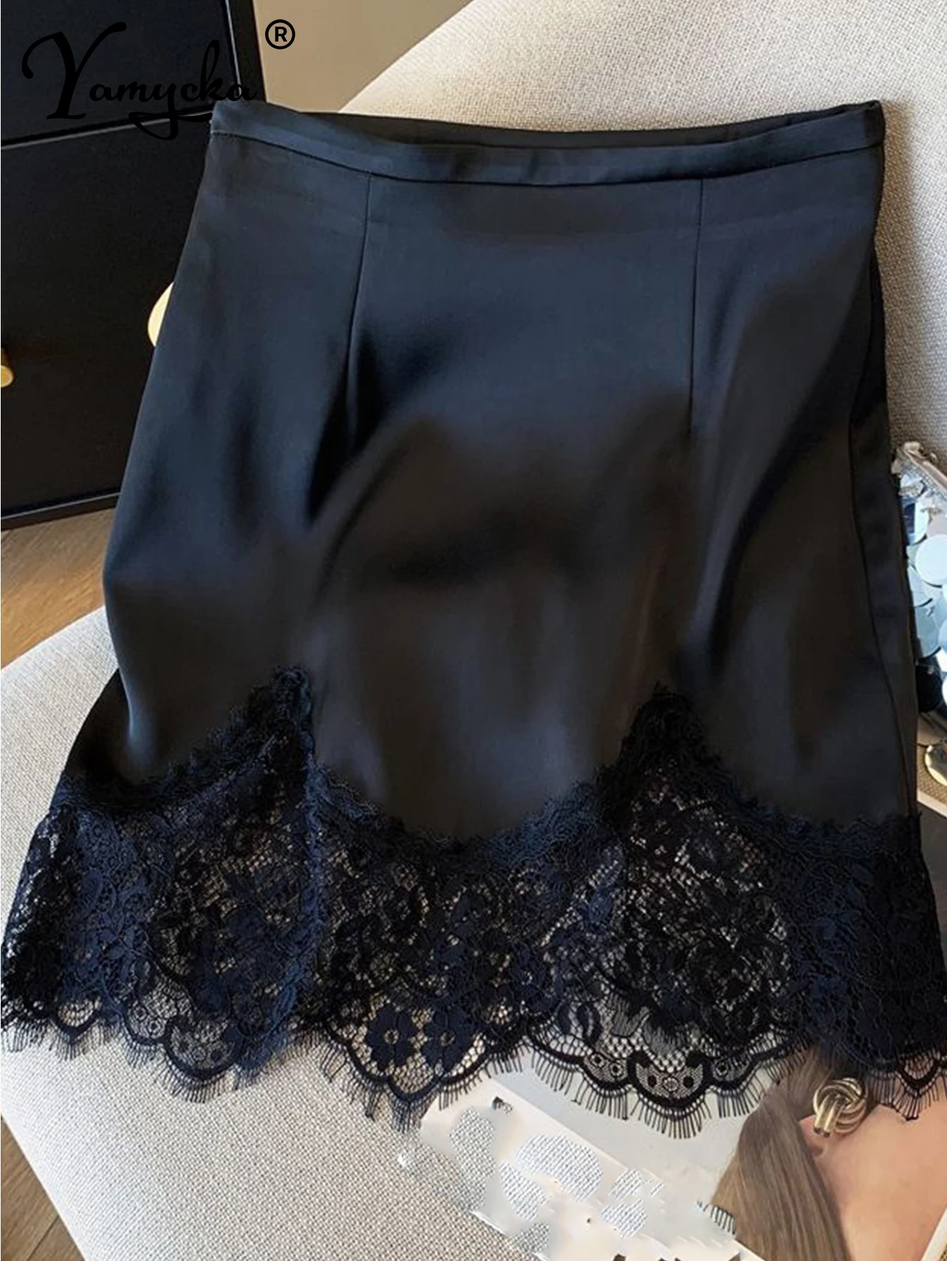 

Сексуальная черная кружевная мини-юбка с высокой талией, женская летняя уличная одежда, короткие юбки, женская одежда, модная повседневная прямая юбка 2025 года, хит продаж