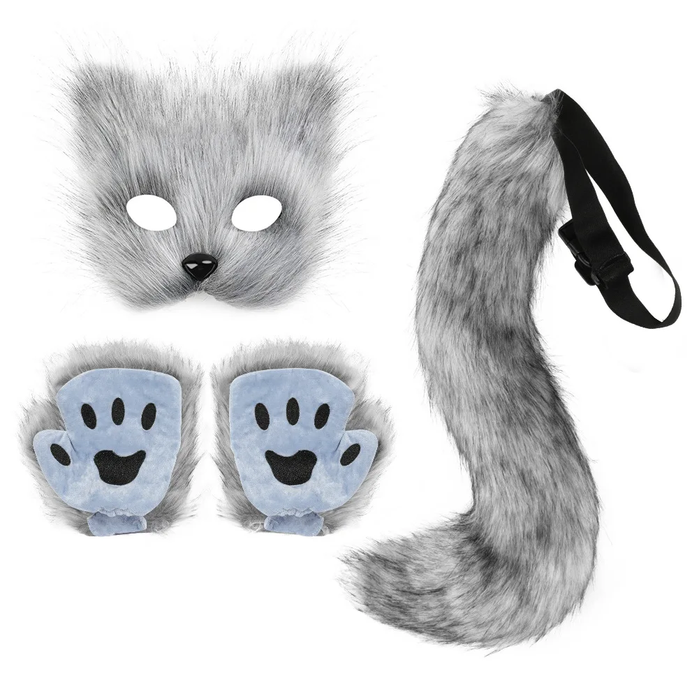 

Plush Mask Gloves and Handmade Tail Complete Costume Props for Halloween Cosplay and Party