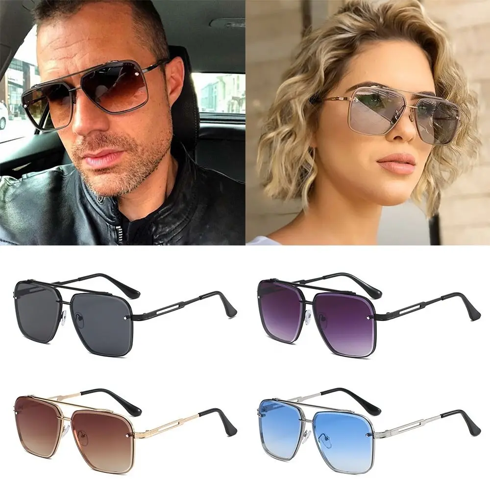 Trendy Big Metal Frame Gradient Sunglasses Classic Driving Traveling Shades UV400 Protection Eyewear for Women & Men