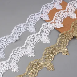 30Yards White Golden Sequins Lace Trim Fabric For Wedding Bridal Lace Dress
