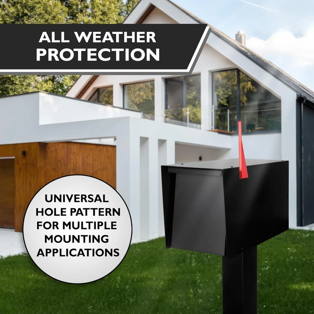 

Large Modern Mailbox for Outside Post Mount, Black Corrosion Resistant Powder Coated Metal, Weatherproof Steel Design