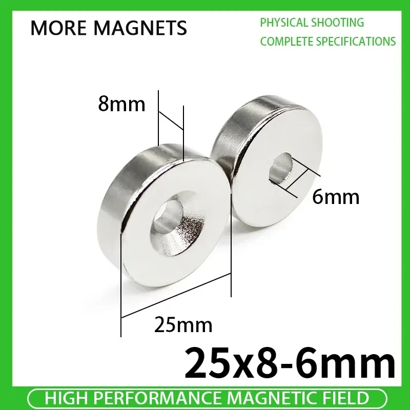 1~20PCS 25x8-6mm Round Strong Powerful Magnets with Hole 25x8mm Hole 6mm Rare Earth Neodymium Magnet Магниты Сильные