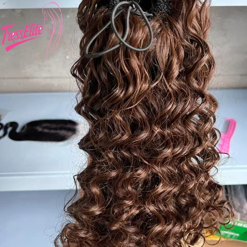 Rambut Manusia Berkualitas Tinggi Model Kinky Wave Ponytail dengan Tali Serut Jaring Elastis Tekstur Lembut Daya Tahan Tampilan Alami Gaya Serbaguna