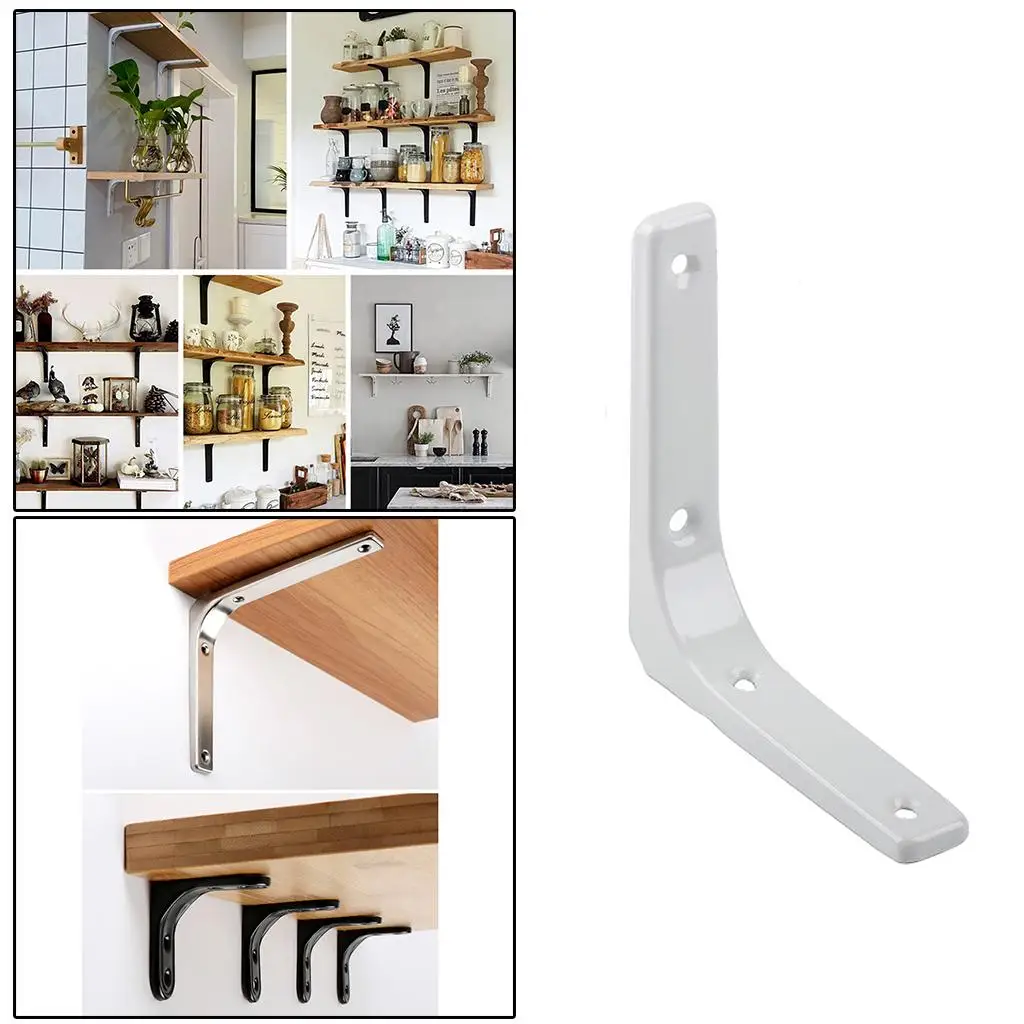 2 Heavy Duty Shelf Brackets, L-Shaped Wall Hanging Shelf, White, 4 Inch